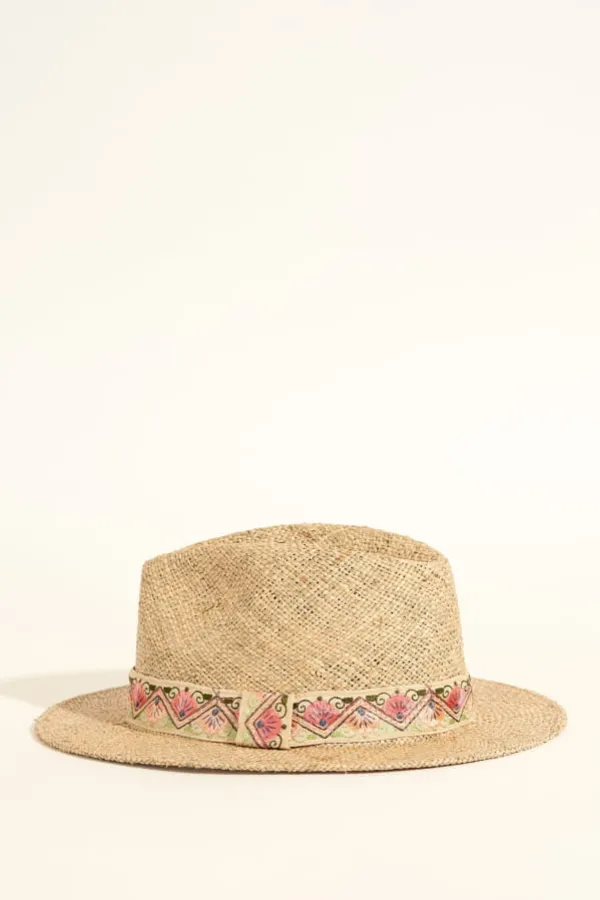 Maradji Chapeaux De Paille^Panama Galon Indien Fleurs