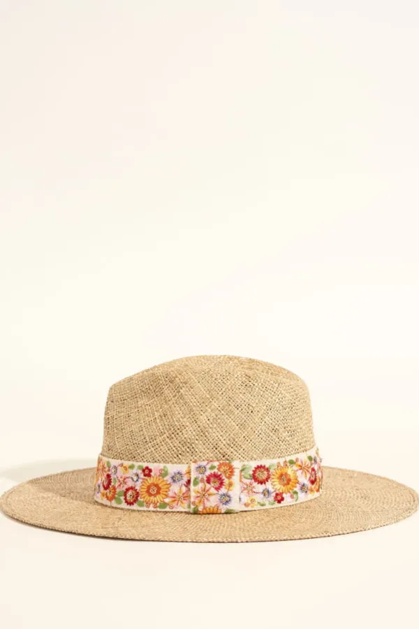 Maradji Chapeaux De Paille^Sombrero Galon Indien Fleurs